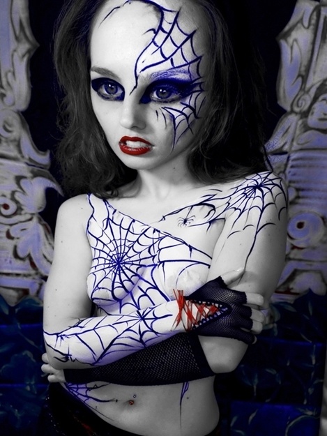 web, spider, girl. bodypainting,