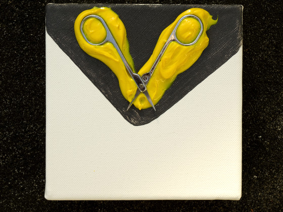 scissor face, mixed media, art,